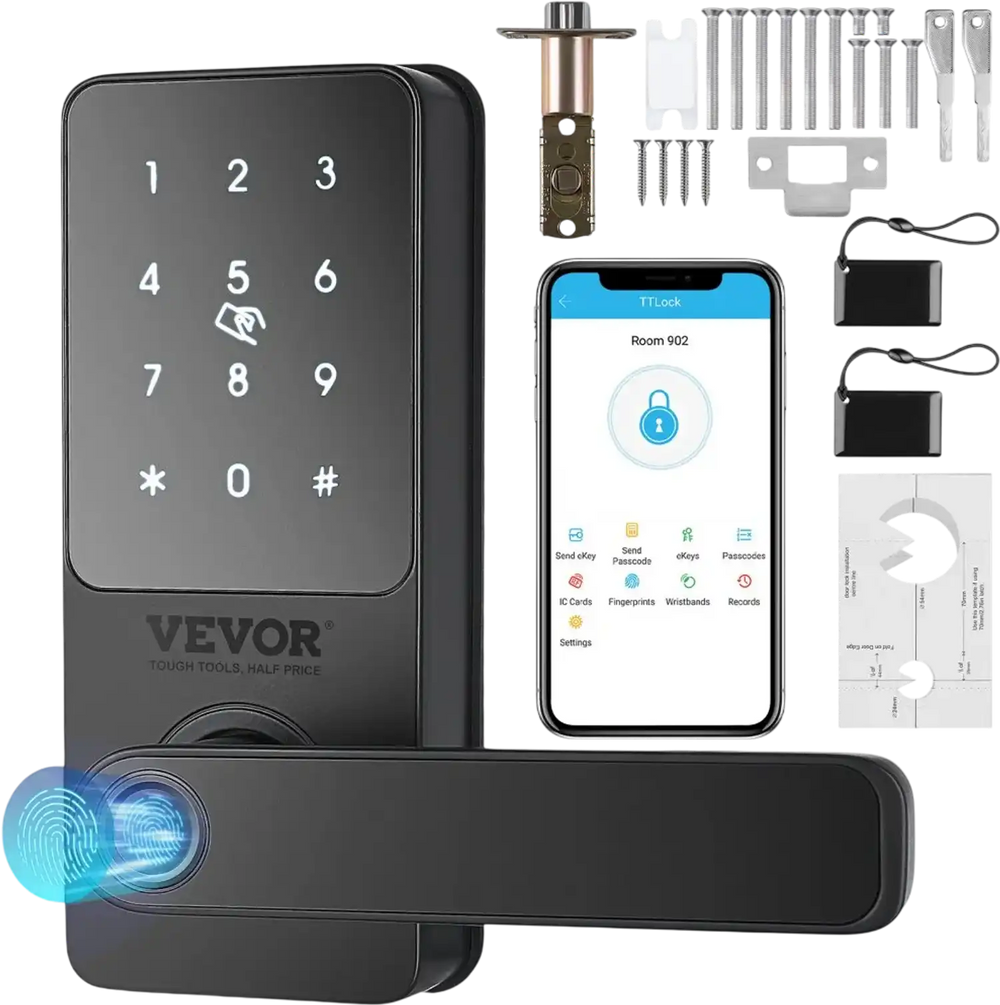 VEVOR Smart Lock, 5-in-1 Smart Door Knob, Fingerprint Deadbolt with App Control, Bluetooth Smart Lock, Keyless Entry Door Lock with Handle, Biometric Door Lock, Keypad Digital Door Lock for Front Door