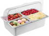 VEVOR Countertop Food Serving Display Container, 4 Pan Stainless Steel Food Serving Tray, Buffet Condiment Dispenser Display Rack with Clear Lid & 3 Freezer Boxes, for Restaurant Hotel Kitchen Party
