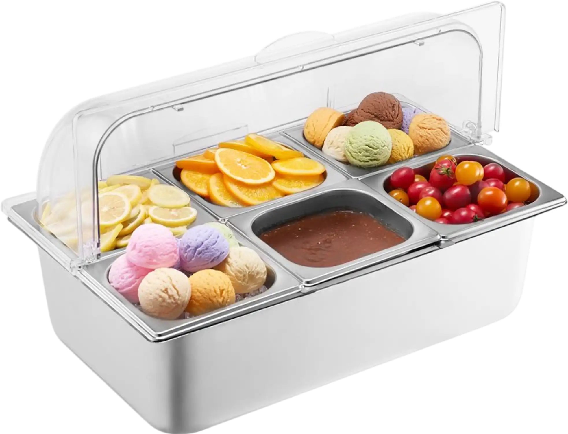 Vevor Condiment Server 6-Pan Countertop Food Serving Display Container with Clear Lid New