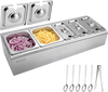 VEVOR Countertop Food Serving Display Container, Stainless Steel Food Salad Server Tray, Buffet Condiment Dispenser, Ice Cooled Rack with Separate Lid, for Restaurant Hotel Kitchen (2x1/6+3x1/9 Pan)