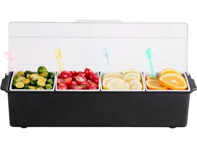 Vevor Condiment Server 4-Compartment Ice Cooled Serving Tray with Lid New