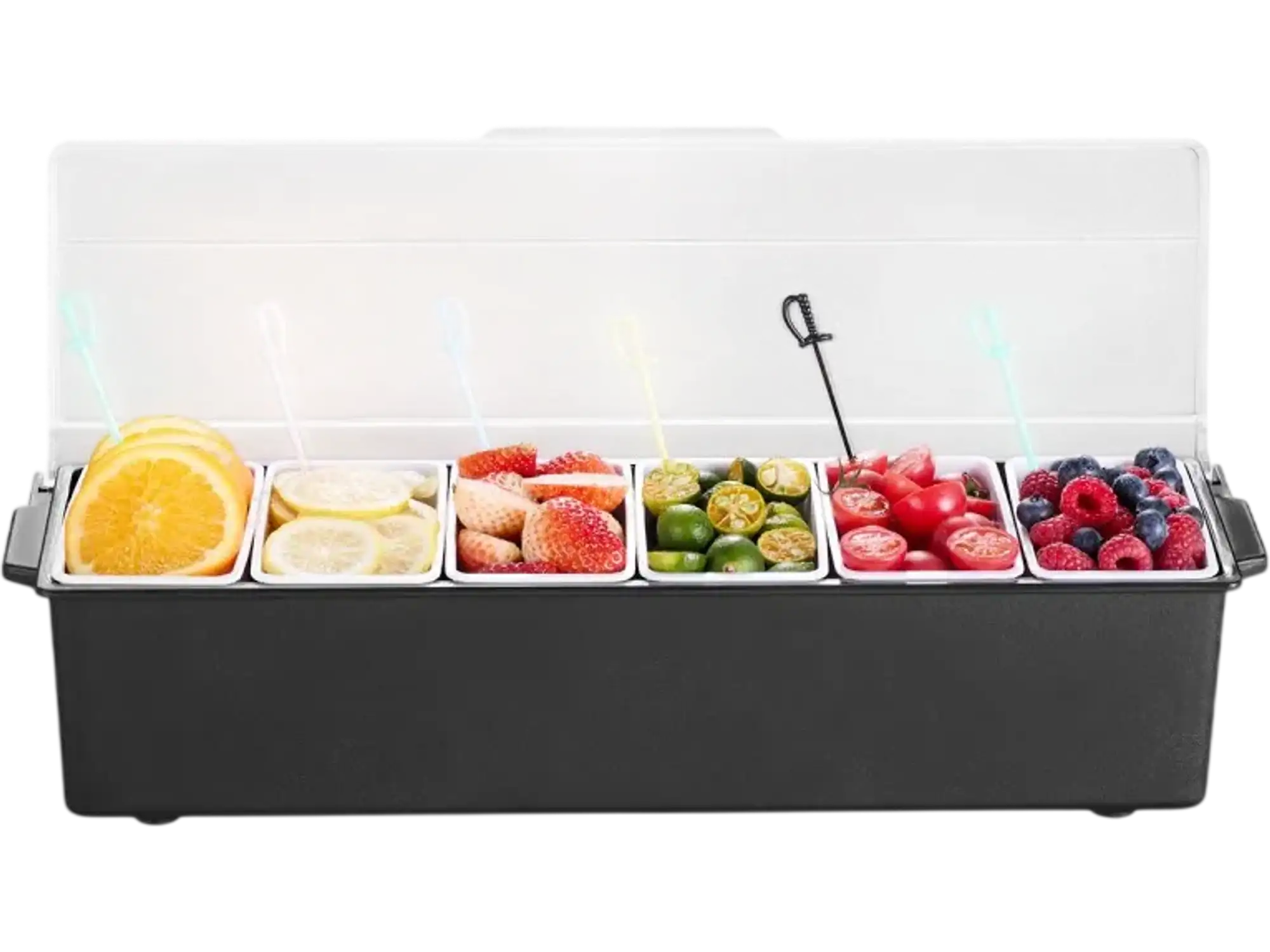 Vevor Chilled Condiment Server 6-Compartment Ice-Cooled Serving Tray with Lid New