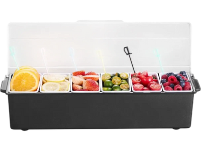 Vevor Chilled Condiment Server 6-Compartment Ice-Cooled Serving Tray with Lid New