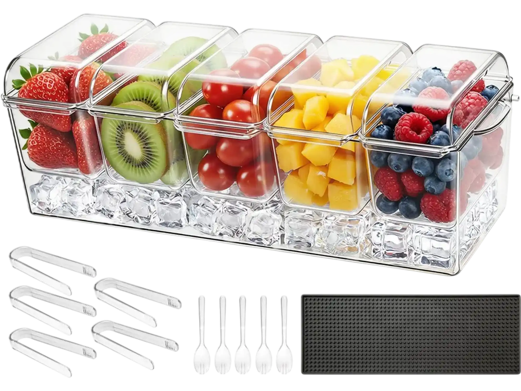 Vevor Condiment Server Chilled 5-Compartment Ice-Cooled Serving Caddy New
