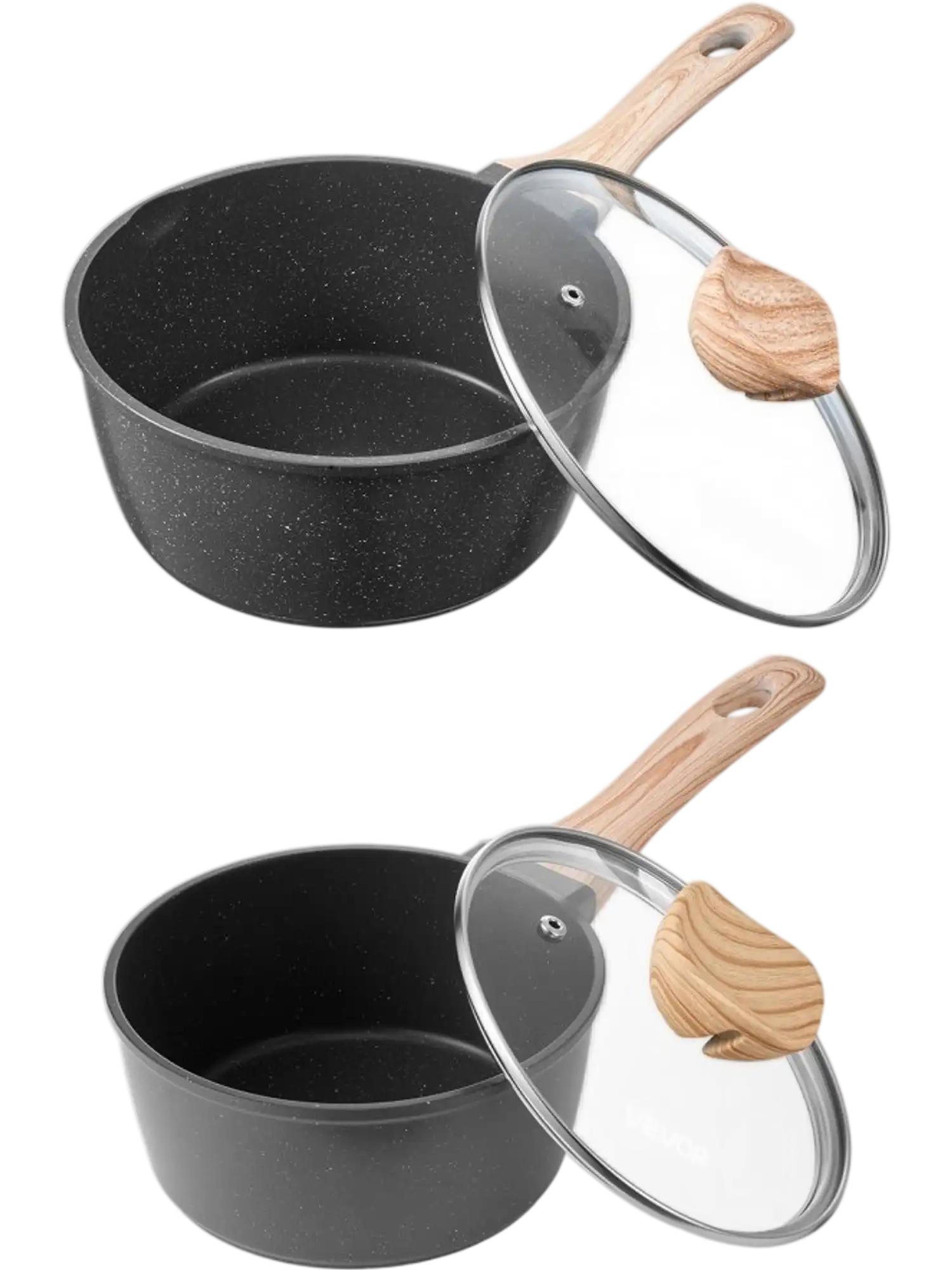 Vevor Saucepan Set 1.5 QT & 2.5 QT Nonstick with Glass Lids Black New