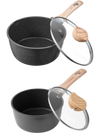VEVOR Saucepan Set, 1.5 QT & 2.5 QT Nonstick Saucepan with Glass Lids, Multipurpose Cooking Sauce Pots with Detachable Handles, Sauce Pan Kitchen Cooking Pot with Coating, Induction Compatible, Black