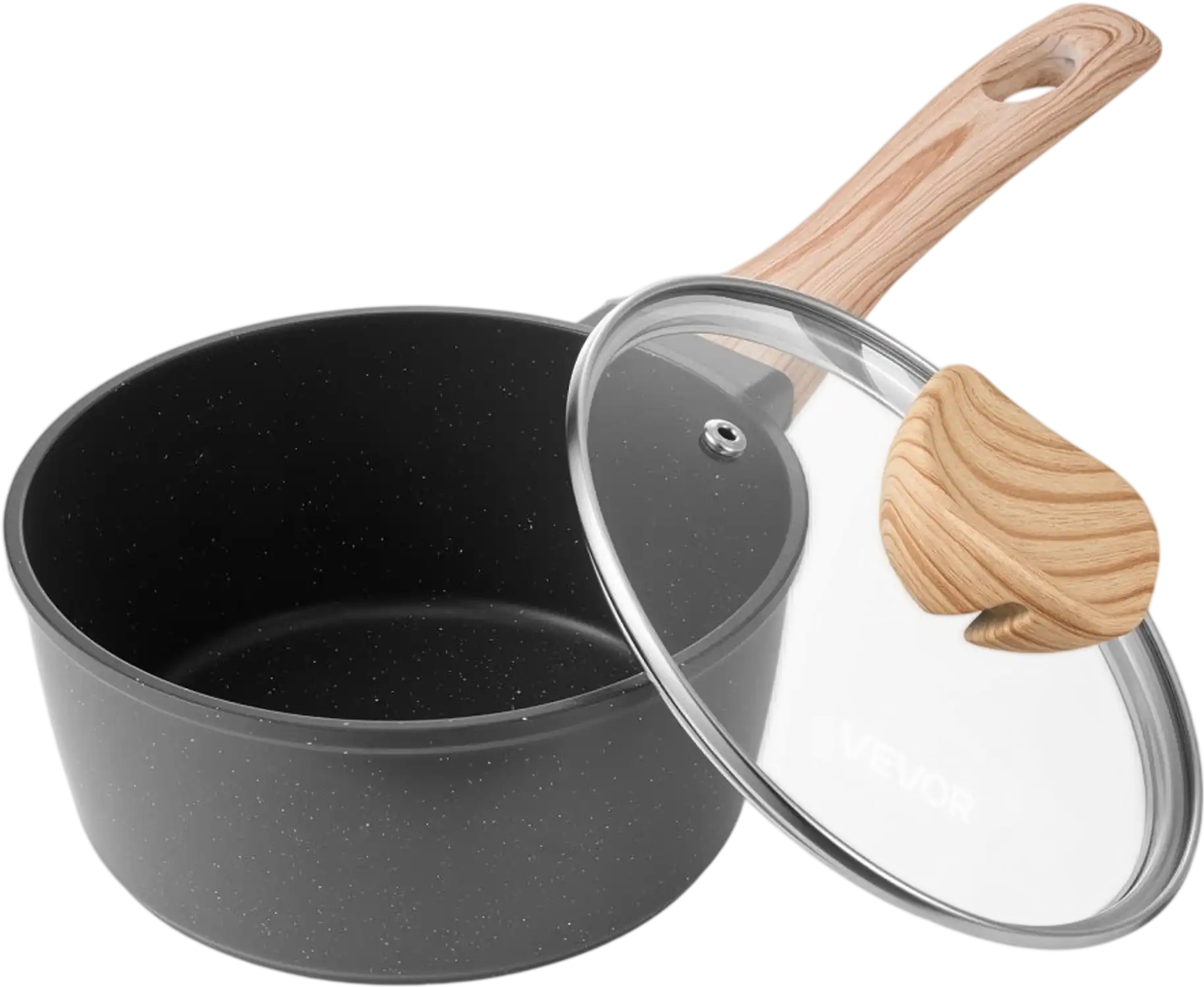 Vevor Saucepan 1.5 Qt Nonstick Multipurpose Cooking Pot with Tempered Glass Lid Black New