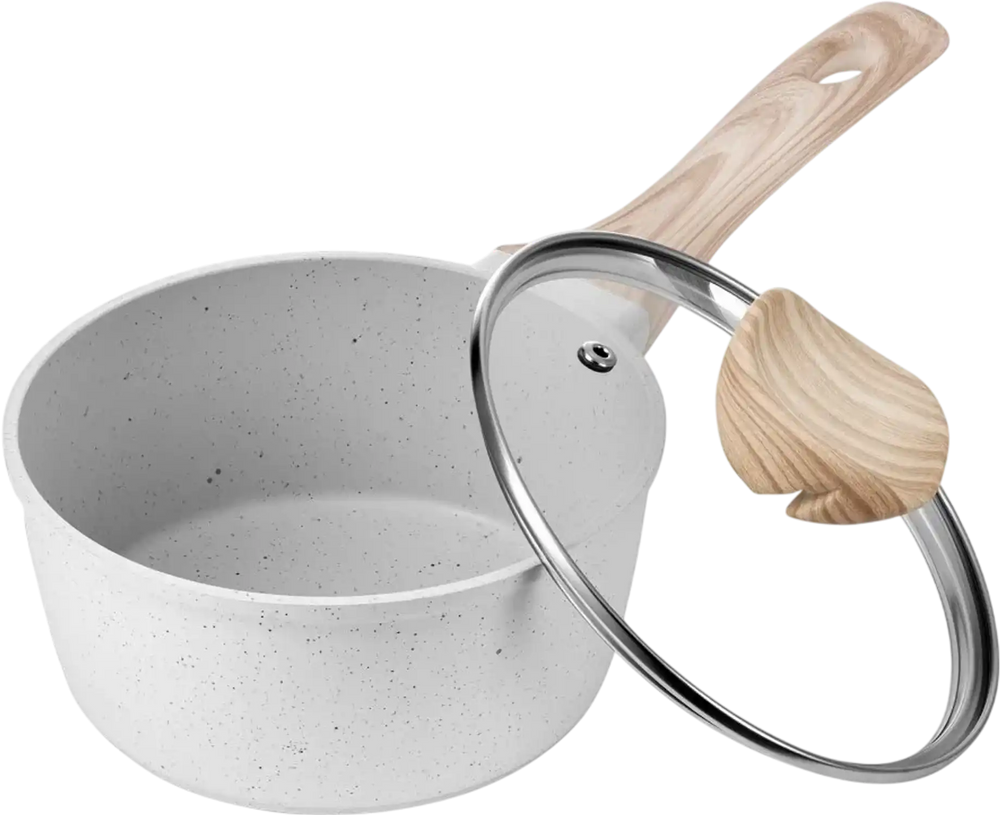 VEVOR 1.5 QT Saucepan, Nonstick Saucepan with Tempered Glass Lid, Multipurpose Cooking Sauce Pot with Detachable Handle, Sauce Pan Small Kitchen Cooking Pot with Coating, Induction Compatible, White