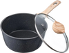 VEVOR 2.5 QT Saucepan, Nonstick Saucepan with Tempered Glass Lid, Multipurpose Cooking Sauce Pot with Detachable Handle, Sauce Pan Small Kitchen Cooking Pot with Coating, Induction Compatible, Black