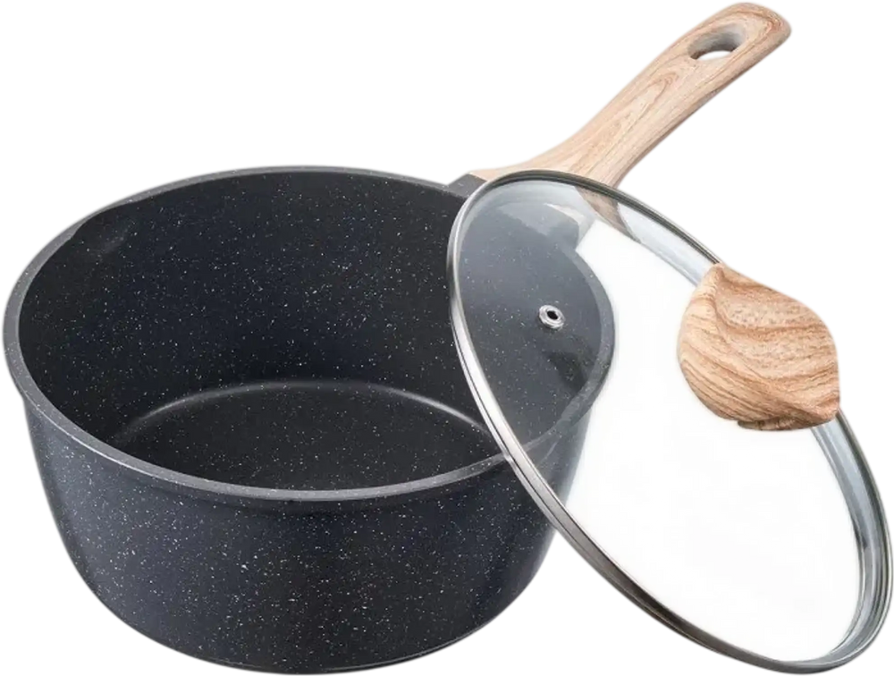 VEVOR 2.5 QT Saucepan, Nonstick Saucepan with Tempered Glass Lid, Multipurpose Cooking Sauce Pot with Detachable Handle, Sauce Pan Small Kitchen Cooking Pot with Coating, Induction Compatible, Black