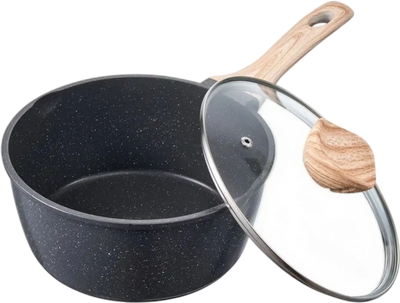 Vevor Saucepan 2.5 Qt Nonstick Saucepan with Glass Lid Detachable Handle Black New