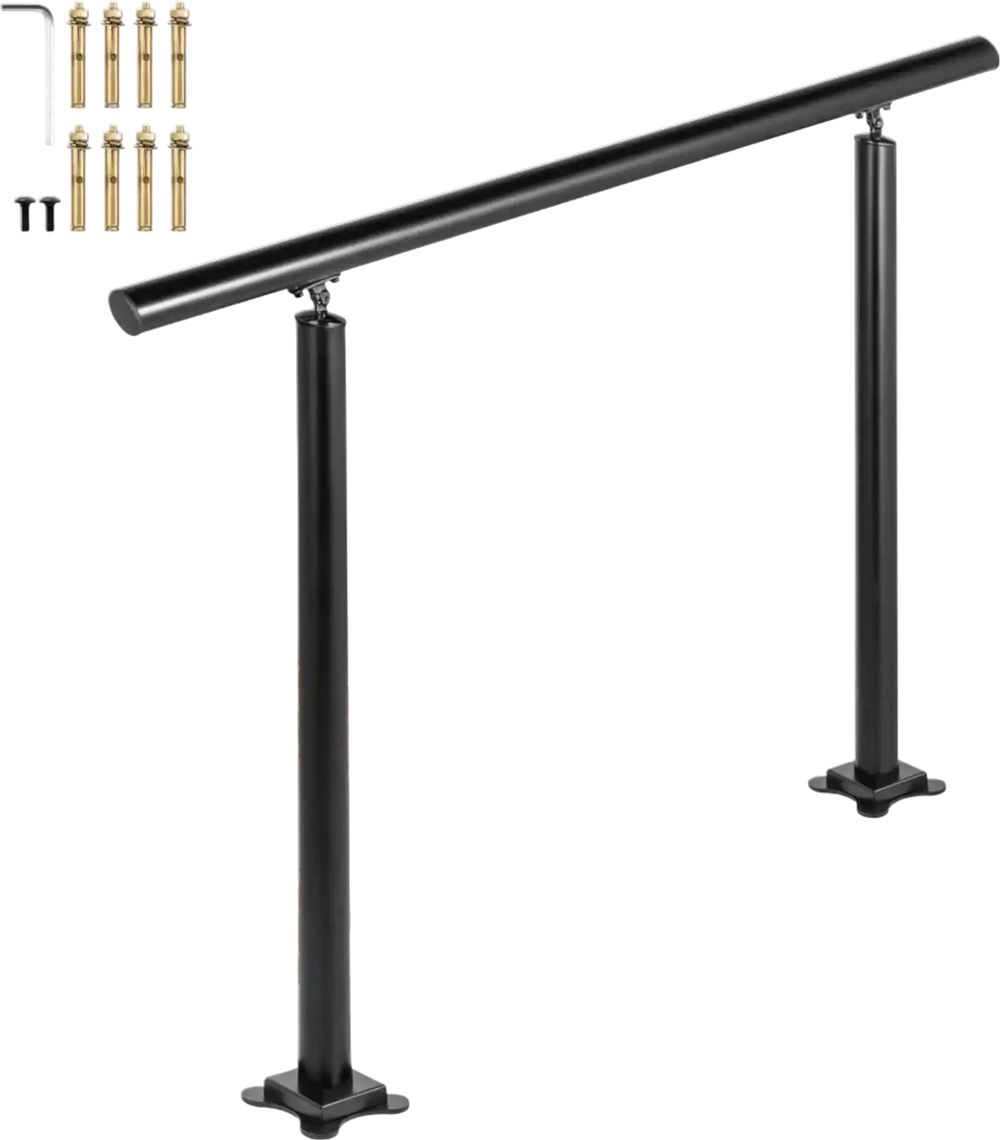VEVOR Outdoor Stair Railing Kit, 3 FT Handrails 1-3 Steps, Adjustable Angle Black Aluminum Stair Hand Rail for The Elderly, Handrails for Outdoor Steps