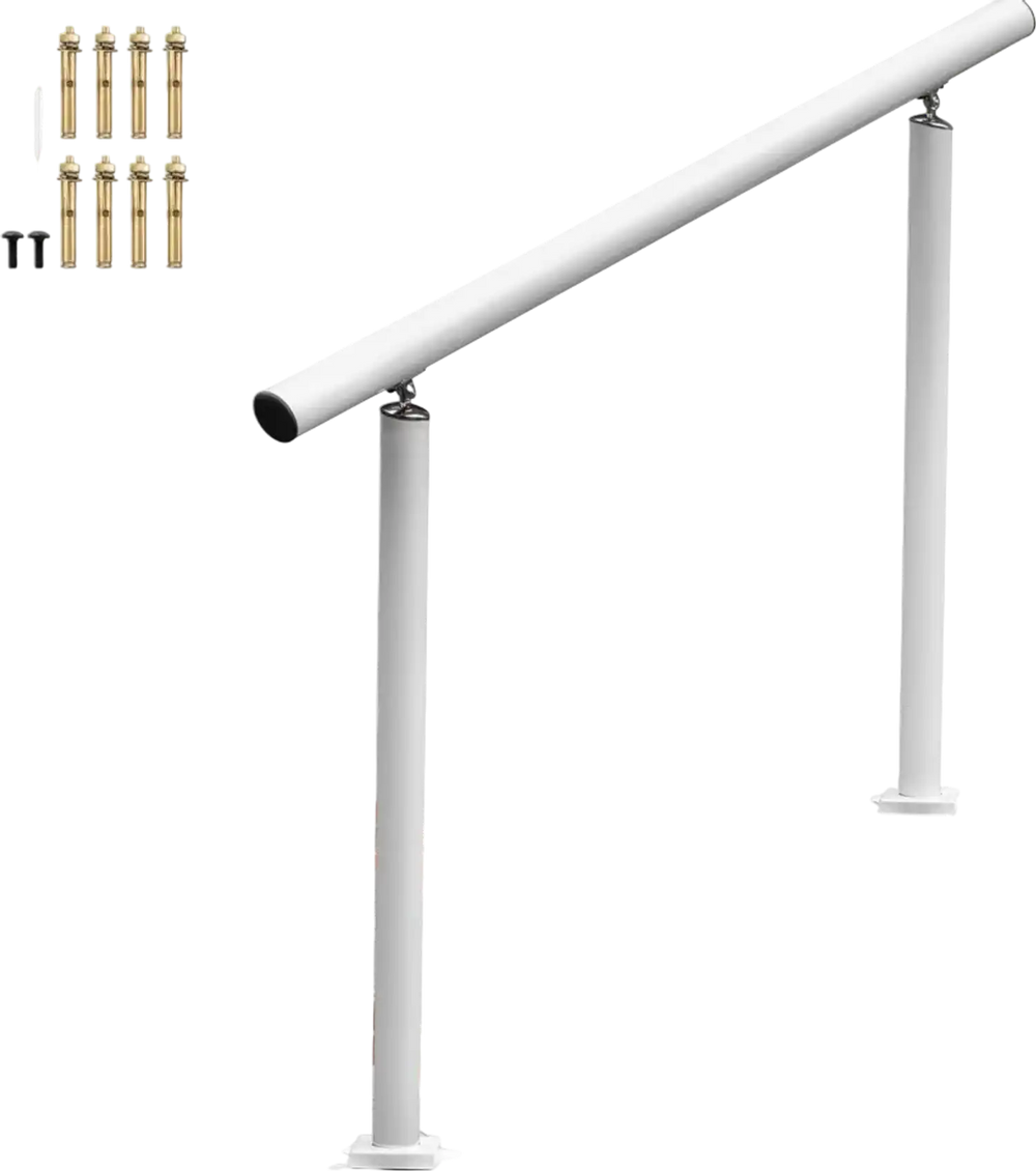 VEVOR Outdoor Stair Railing Kit, 4 FT Handrails 1-4 Steps, Adjustable Angle White Aluminum Stair Hand Rail for The Elderly, Handrails for Outdoor Steps