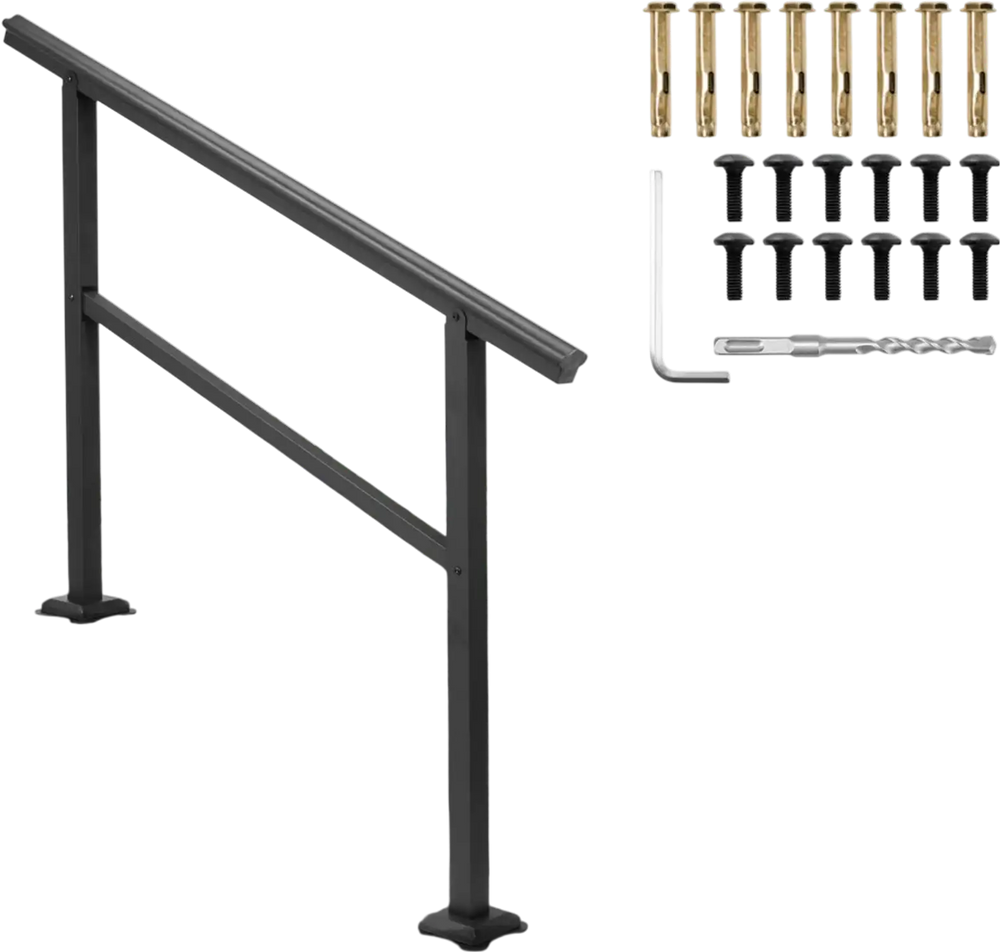 VEVOR Handrail Outdoor Stairs 47.6 X 35.2 Inch Outdoor Handrail Outdoor Stair Railing Adjustable from 0 to 30 Degrees Handrail for Stairs Outdoor Aluminum Black Stair Railing Fit 3-4 Steps
