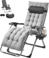 VEVOR Zero Gravity Chair, 26 inch Zero Gravity Recliner Lounge Chair for Indoor and Outdoor, Adjustable Anti Gravity Chair with Cushion, Headrest, Footrest, and Cupholder, 500 lbs, Gray