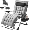 VEVOR Zero Gravity Chair, 33 inch Zero Gravity Recliner Lounge Chair for Indoor and Outdoor, Adjustable Anti Gravity Chair with Cushion, Headrest, Footrest, and Cupholder, 500 lbs, Gray