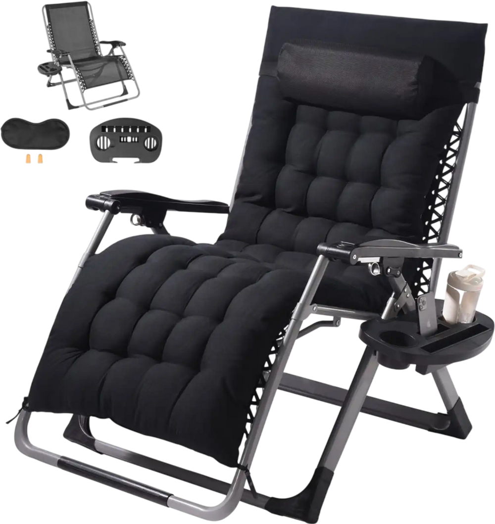 VEVOR Zero Gravity Chair, 33 inch Zero Gravity Recliner Lounge Chair for Indoor and Outdoor, Adjustable Anti Gravity Chair with Cushion, Headrest, Footrest, and Cupholder, 500 lbs, Black