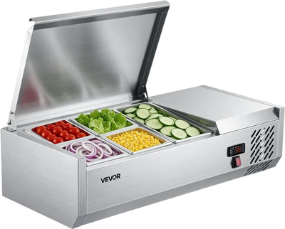 Vevor Refrigerated Countertop Prep Unit Condiment Prep Station 14 Qt Stainless Steel Cover New