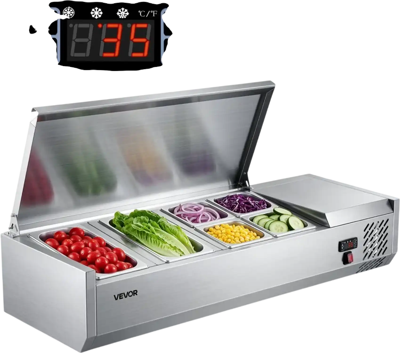 Vevor Refrigerated Countertop Prep Unit Condiment Prep Station 22 Qt Stainless Steel Cover New