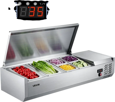 Vevor Refrigerated Countertop Prep Unit Condiment Prep Station 22 Qt Stainless Steel Cover New