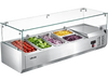 VEVOR Refrigerated Countertop Prep Unit Condiment Prep Station 26.4QT ETL, for Commercial Restaurant Salad Bar, 160W, with 3 x 1/3 & 2 x 1/4 Pans, Auto Defrost, Adjustable Temp, Glass Sneeze Guard