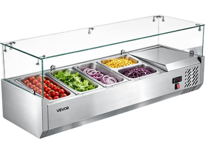 Vevor Countertop Refrigerated Prep Unit Condiment Station with Glass Sneeze Guard 26.4 qt New