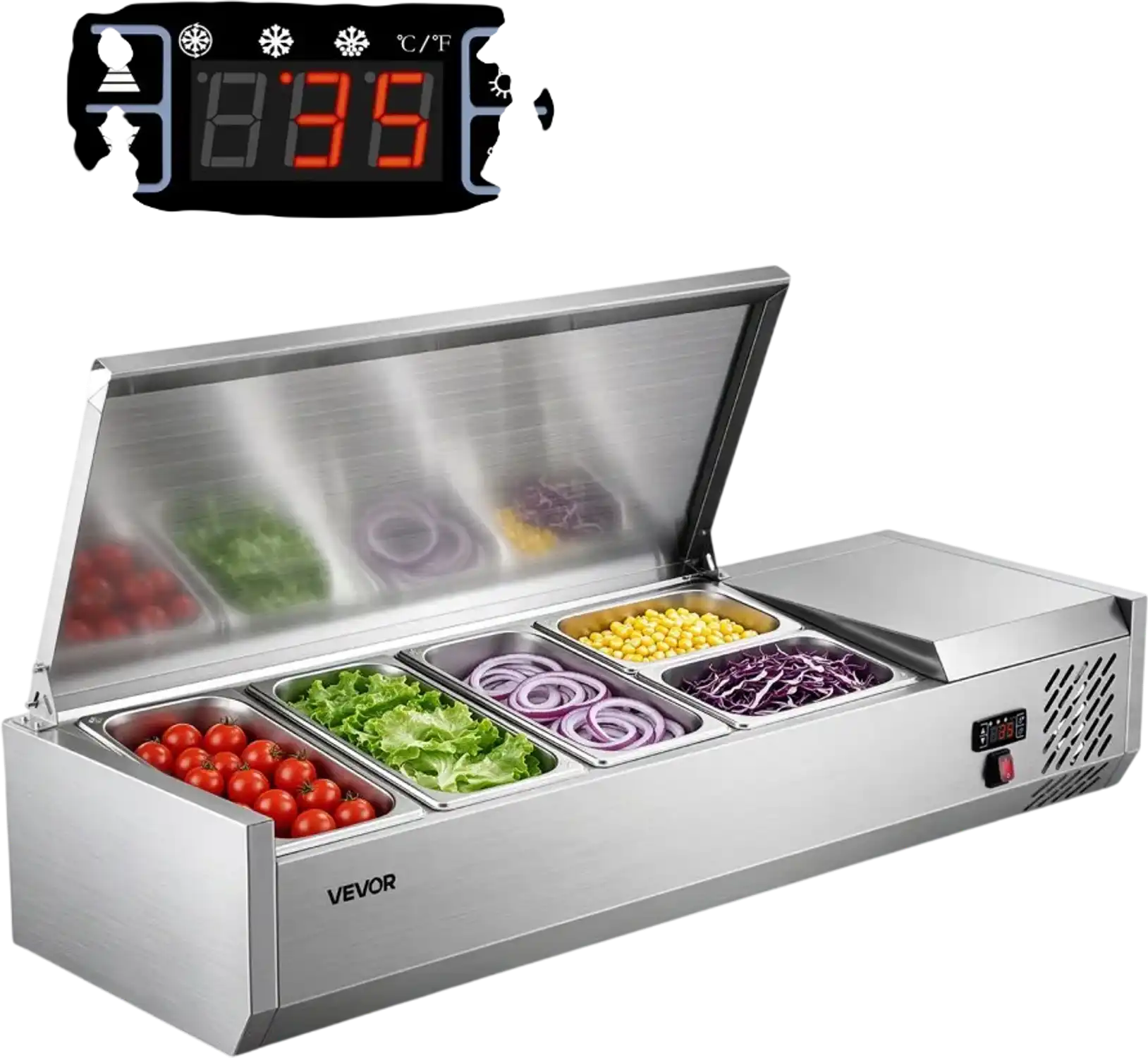 Vevor Refrigerated Countertop Prep Unit 26.4QT Commercial Condiment Prep Station New