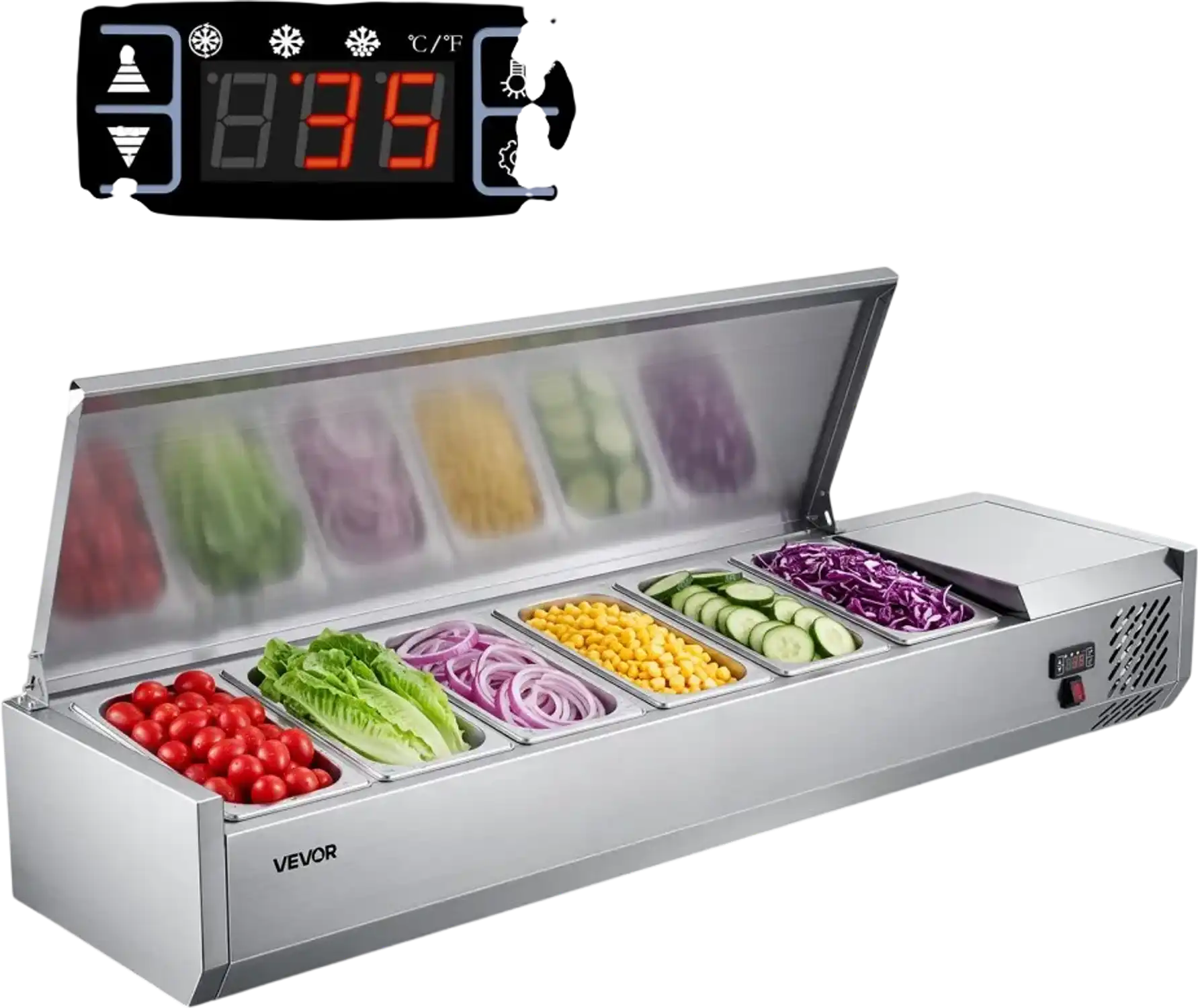 Vevor Refrigerated Countertop Prep Unit Condiment Prep Station 36 Qt Stainless Steel Cover New