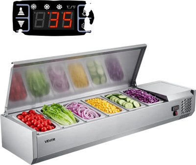 Vevor Refrigerated Countertop Prep Unit Condiment Prep Station 36 Qt Stainless Steel Cover New