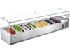VEVOR Refrigerated Countertop Prep Unit Condiment Prep Station 33.6QT ETL, for Commercial Restaurant Salad Bar, 160W, with 8 x 1/4 Pans, Auto Defrost, Adjustable Temp Control, Glass Sneeze Guard
