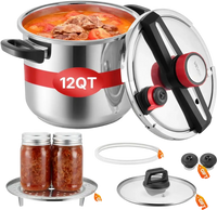 VEVOR Pressure Cooker, 12Qt Pressure Cooker Stainless Steel, Pressures Canner with Steaming Rack, Tempered Glass Lid, Three Pressures Settings for Meat, Beans, Rice, Soup, Sauces, Cook up to 100 kPa