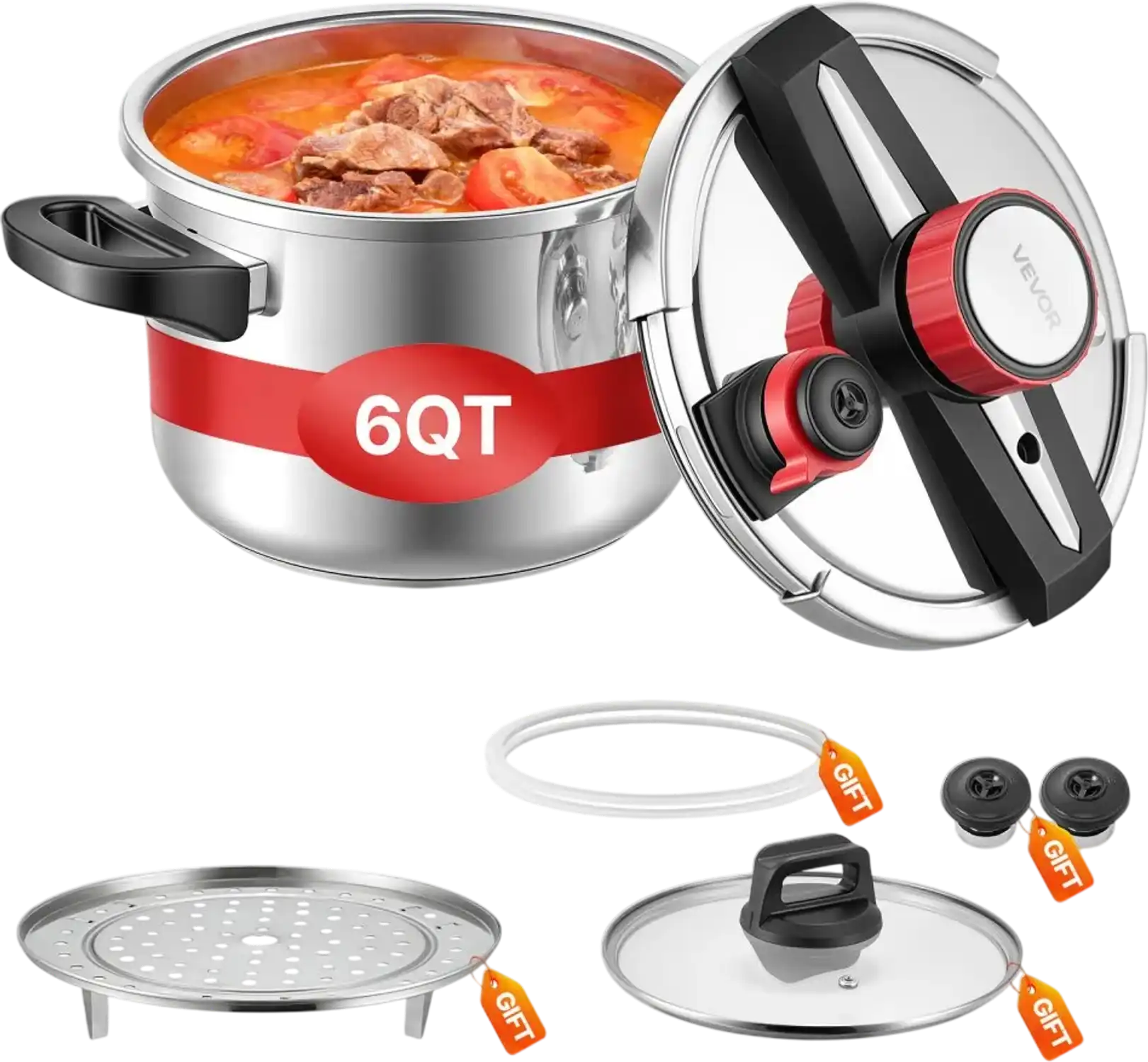 Vevor Pressure Cooker 6.3Qt Stainless Steel Stovetop Pressure Cooker New