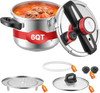 VEVOR Pressure Cooker, 6.3Qt Pressure Cooker Stainless Steel, Pressures Canner with Steaming Rack, Tempered Glass Lid, Three Pressures Settings for Meat, Beans, Rice, Soup, Sauces, Cook up to 100 kPa