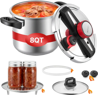 Vevor Pressure Cooker 8 Qt Stainless Steel Pressure Canner with Steaming Rack and Glass Lid New