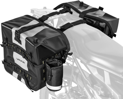 VEVOR Motorcycle Saddlebag, 56 L (28 L x 2) Large Capacity Side Saddle Bag Compatible with Most Motorcycles, Waterproof Fabric Outdoor Sports Motorbike Luggage Storage with Detachable Inner Bag, Black
