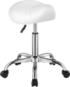 VEVOR Saddle Stool with Wheels, 450 LBS Weight Capacity Ergonomic Rolling Stool, Height Adjustable Thickened PU Leather Swivel Saddle Chair for Salon, Spa, Massage, Tattoo, Clinic, White