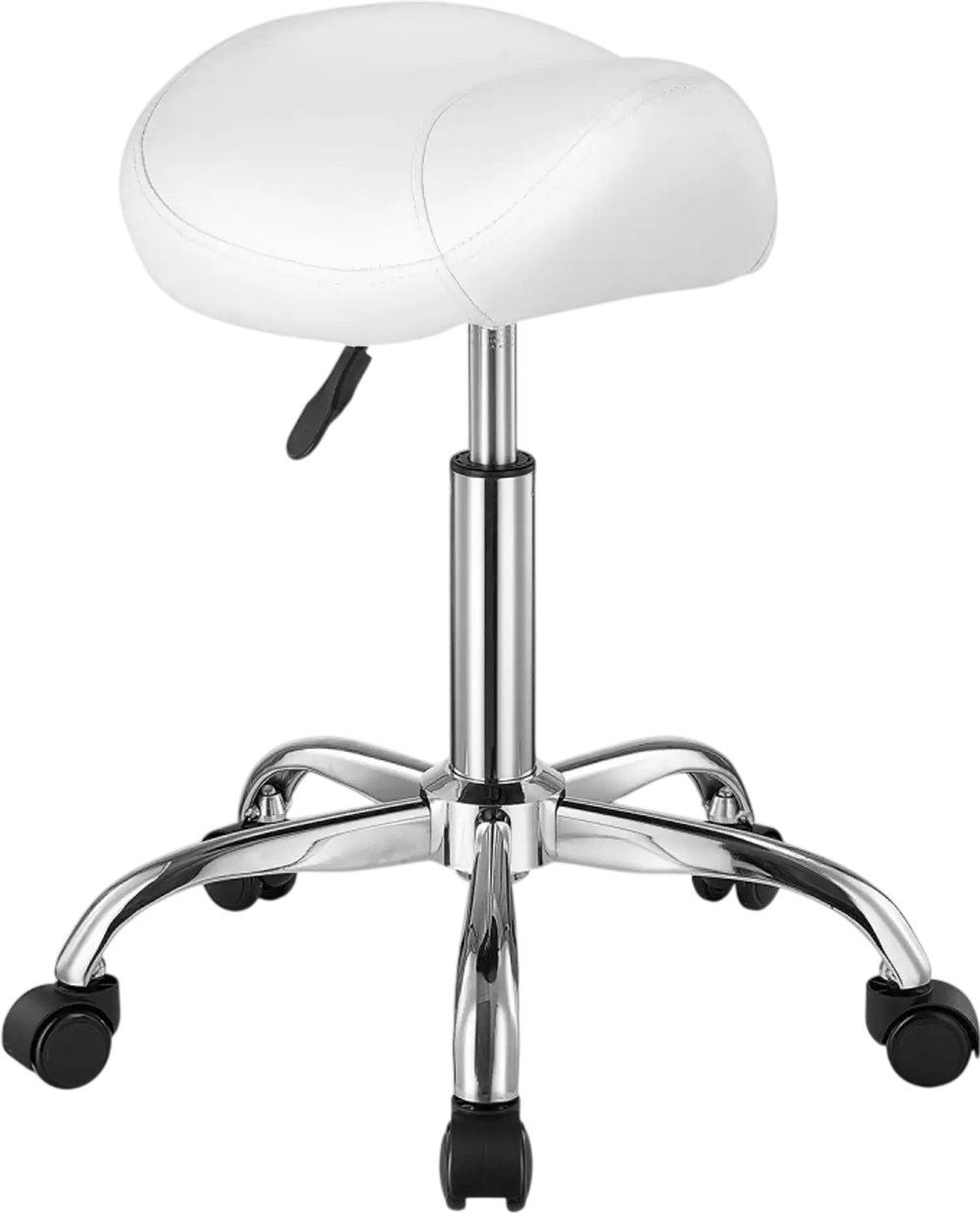 VEVOR Saddle Stool with Wheels, 450 LBS Weight Capacity Ergonomic Rolling Stool, Height Adjustable Thickened PU Leather Swivel Saddle Chair for Salon, Spa, Massage, Tattoo, Clinic, White