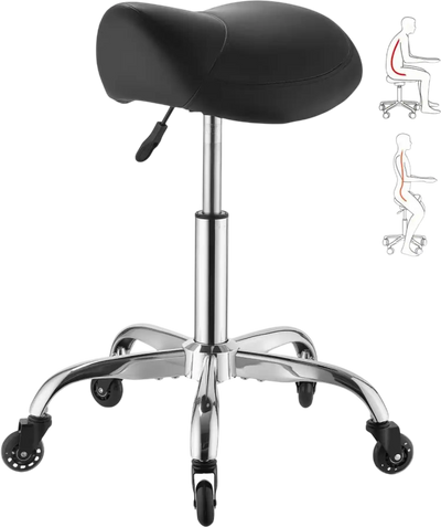 Vevor Saddle Stool Height Adjustable Rolling Chair Black New