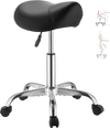 VEVOR Saddle Stool with Wheels, 500 lbs Weight Capacity, Height Adjustable, Ergonomic PU Leather Seat, 360° Swivel Saddle Stool Rolling Chair for Salon, Spa, Bar, Home, Medical, and Massage, Black