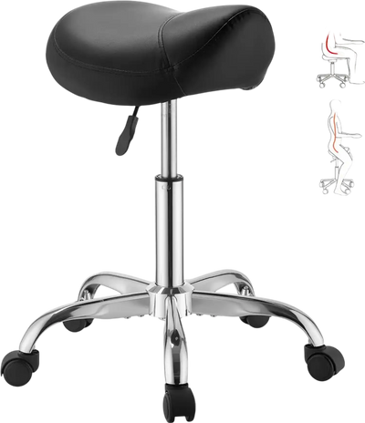 Vevor Saddle Stool Height Adjustable Rolling Chair Black New