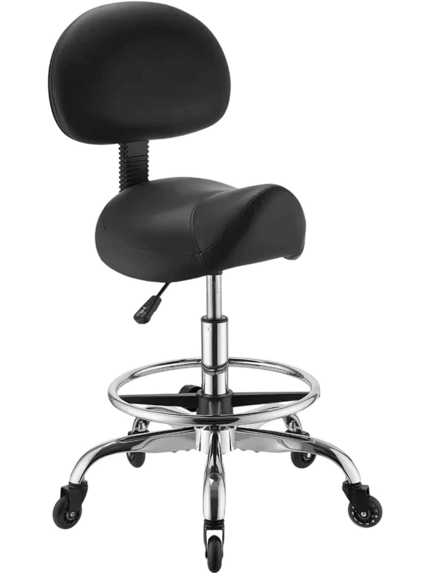 Vevor Saddle Stool Height-Adjustable Rolling Chair with Back Support Footrest 500 lbs Black New