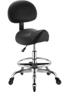 VEVOR Saddle Stool with Back Support Footrest, 500 lbs Weight Capacity, Height Adjustable, Quiet Casters, PU Leather Seat, 360° Swivel Saddle Stool Rolling Chair for Salon, Spa, Bar, Medical, Black