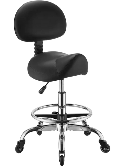 Vevor Saddle Stool Height-Adjustable Rolling Chair with Back Support Footrest 500 lbs Black New