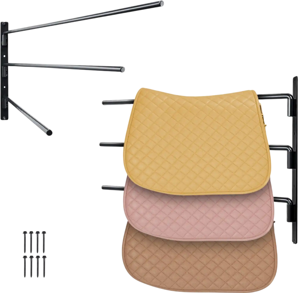 VEVOR Wall Mounted Saddle Rack, 30.9 x 29.9 x 5.5 in, 2 Packs Swing Out Saddle Holder, Three Tiers Horse Saddle Stand, Space Saving Horse Pad and Blanket Rack for Tack Room Organization
