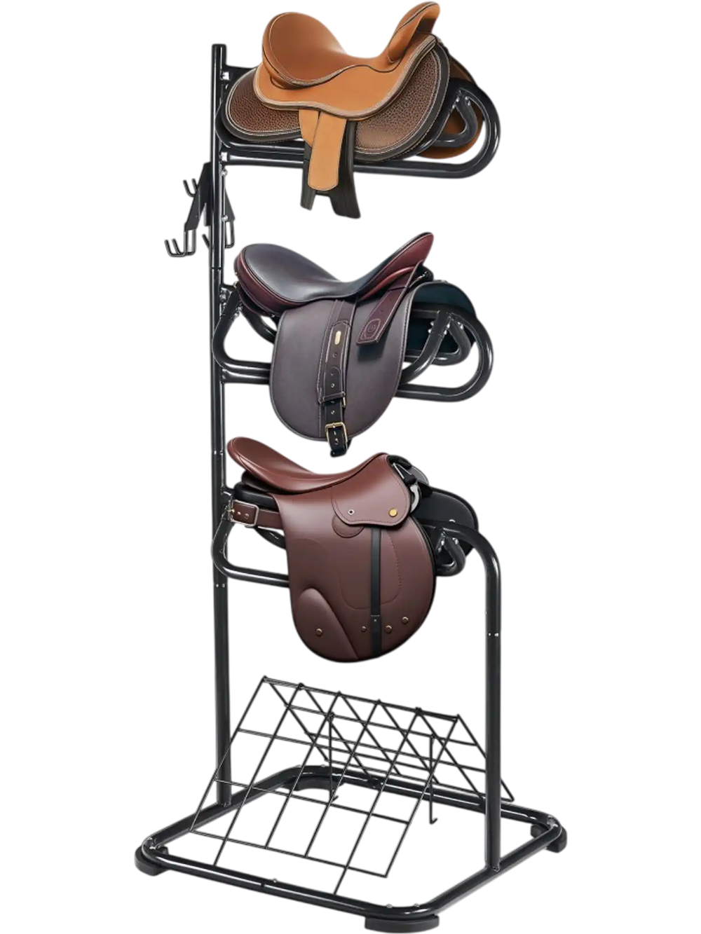 VEVOR Freestanding Saddle Stand, 30 x 30 x 68.5 in, 3 Tiers Saddle Rack, Heavy Duty Saddle Blanket Holder with Removable & Rotating Tiers, English & Western Saddle Rack for Tack Room Organization