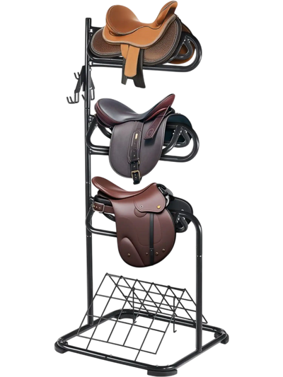 VEVOR Freestanding Saddle Stand, 30 x 30 x 68.5 in, 3 Tiers Saddle Rack, Heavy Duty Saddle Blanket Holder with Removable & Rotating Tiers, English & Western Saddle Rack for Tack Room Organization