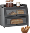 VEVOR Bread Box for Kitchen Counter Bamboo Wood Storage Container Black, for Homemade Bread, Under Cabinet, and Pantry, Double Layer Farmhouse Breadbox Bin, with Acrylic Door Panel and Air Vents