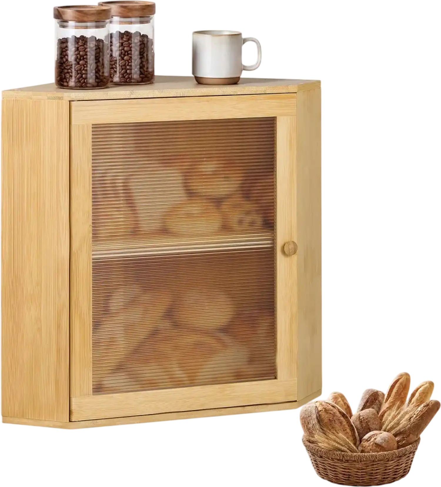 Vevor Bread Box Corner Bamboo Wood Countertop Storage Bin Natural Double Layer New