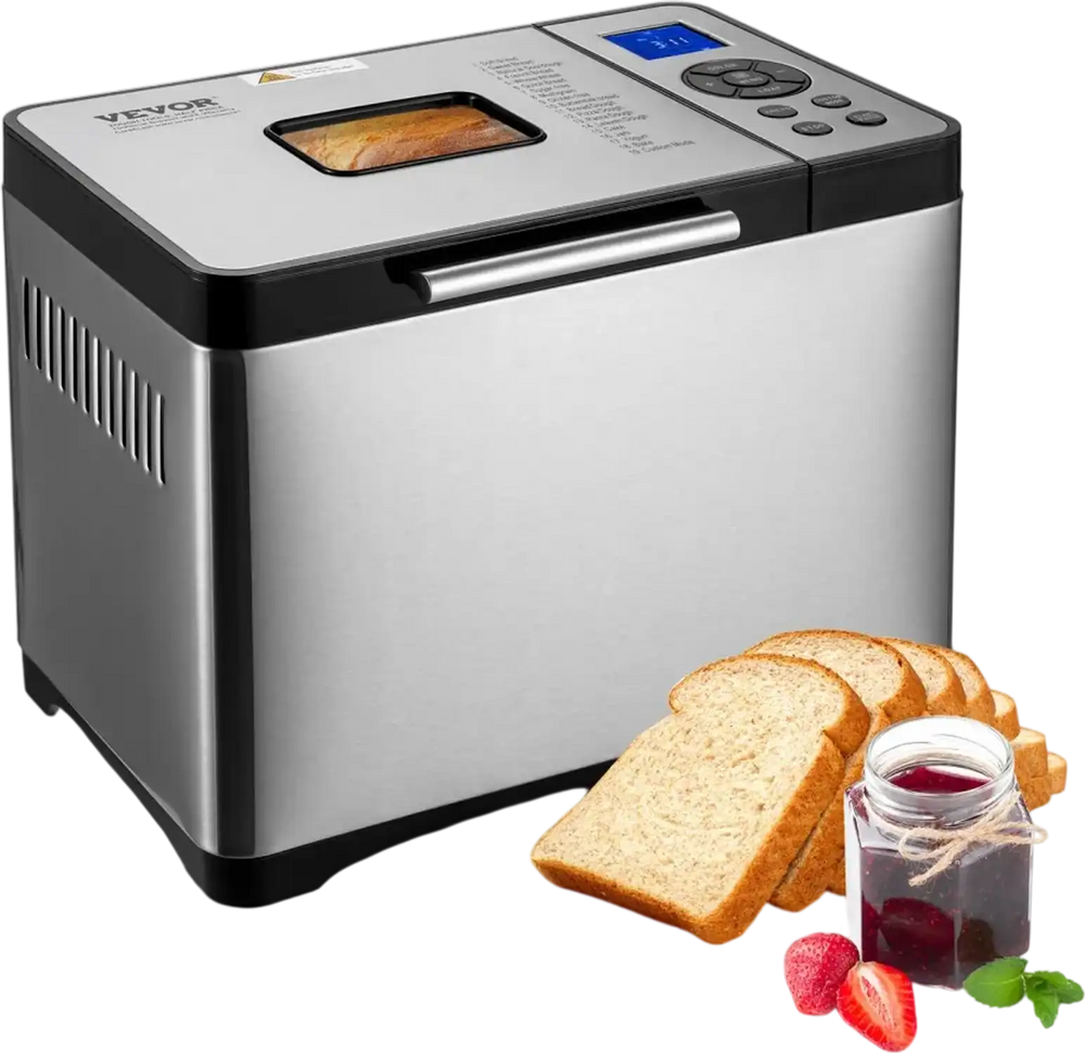 VEVOR Bread Maker, 19-in-1 2LB Dough Machine, Nonstick Ceramic Pan Automatic Breadmaker with Gluten Free Setting, Whole Wheat Bread Making, Digital, Programmable, 3 Loaf Sizes, 3 Crust Colors