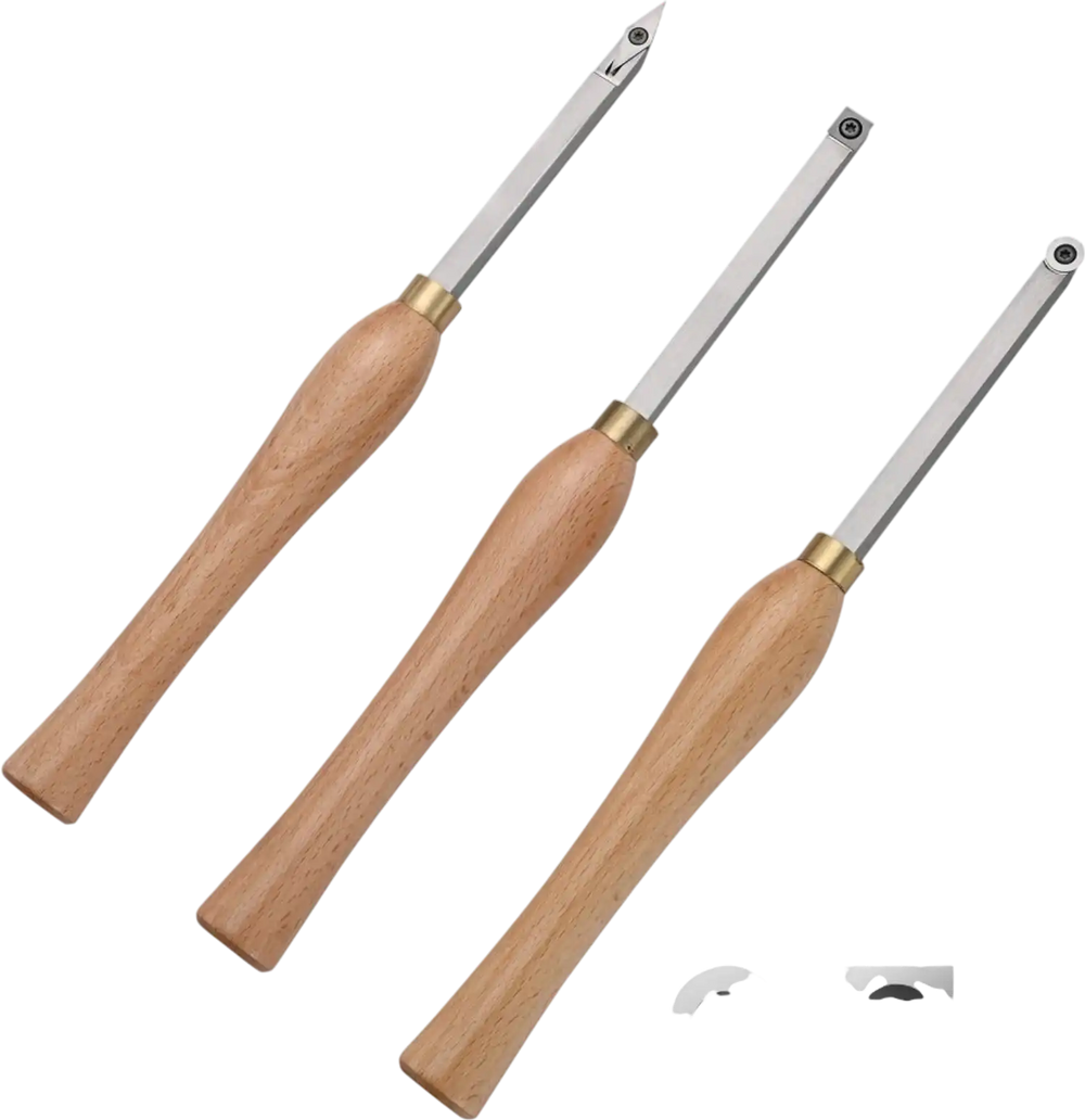 VEVOR Wood Lathe Chisel Set, 3 PCS Woodworking Turning Tools, Includes Square, Round, Diamond Carbide Blades, 7.87" Comfortable Grip Handles, Wood Chisel Set with Wooden Box For Turning Pens or Small